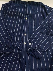 Blue Striped Button-Up Tunic Top