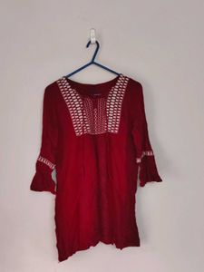 Red Embroidered Kurta