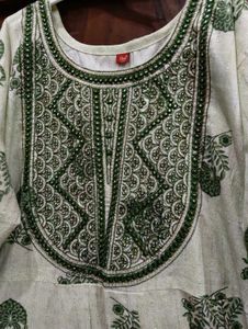 Elegant White &amp; Green Anarkali Suit with dupatta