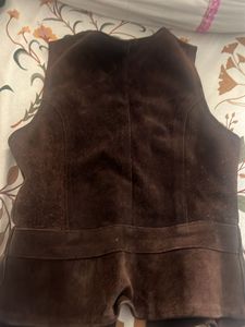 Brown Suede Vest with Belt Detail