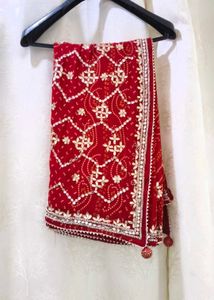 Red Bandhani Handwork Saree with Blouse