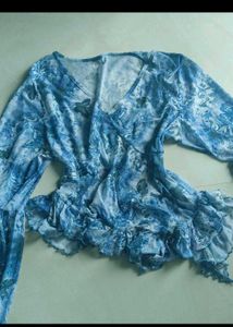 Blue Floral Print Boho Top y2k.