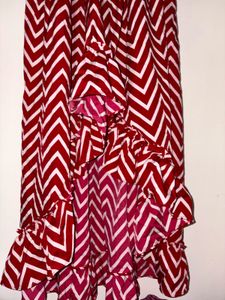 Red Chevron Print Off-Shoulder Summer Dress