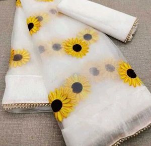 White Floral  Saree  With