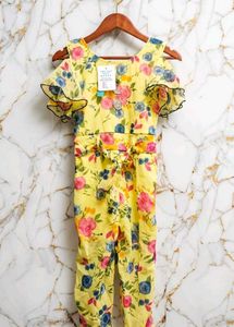 Cute Yellow Floral Jumpsuit for Girls