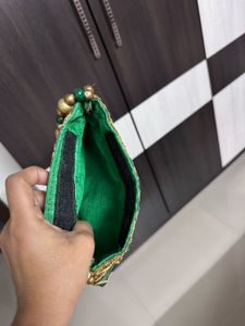 Embellished Green Clutch Bag