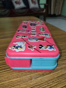 Aesthetic Pencil Box With Cartoon and Black Lines