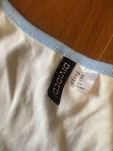 Cream &amp; Blue Button-Up Crop Top