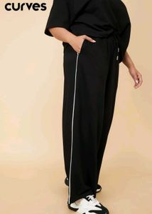 Plus Size Black Wide Leg Striped Pants