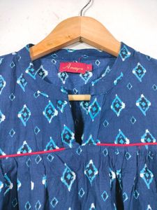 Navy Blue With Box Printed Tops (Women's)