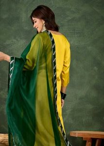 Yellow Kurta Set with Green Dupatta