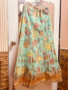 Pastel green lehenga with golden sequin blouse
