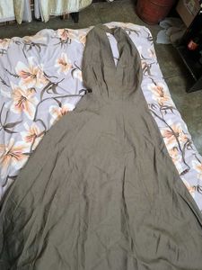 Elegant Brown Halter Neck Dress