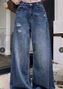 Distressed Wide Leg Denim Jeans