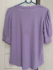 Purple Ribbed Puff Sleeve Top