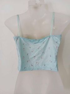 Light Blue Floral Lace Trim Bra Top