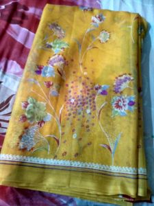 Orange Synthetic Saree