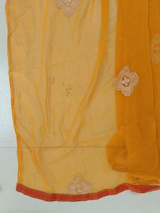 Elegant Orange  Dupatta with Floral Embroidery