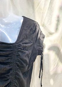 Black Ruched Square Neck Crop Top