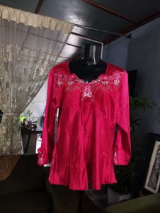 Beautiful Red Embellished Satin blouse