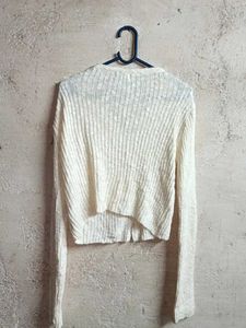 Cream Ribbed Knit Button-Up Cardigan