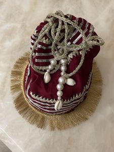 Maroon Potli Bag with Shells & Pearls