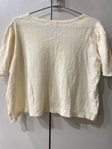 Cream Cropped Button-Up Top