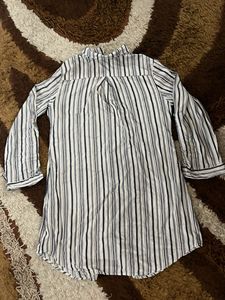 Striped Button-Down Tunic Shirt