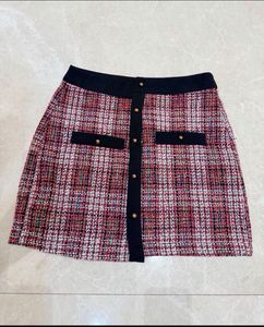 Tweed Plaid Button Skirt