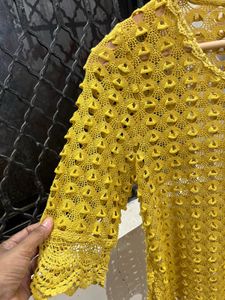 Mustard Yellow Crochet Lace Top