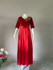 Elegant Red Velvet Evening Gown