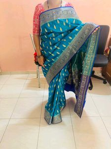wedding saree with blouse Teal Banarasi Silk Sare