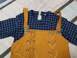 Mustard Yello One Piece With Blue Crop Top