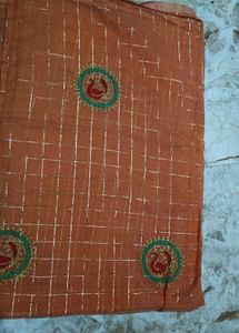 Orange Saree with Golden Checks