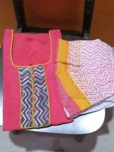 Beautiful Pink Kurta with Geometric Print dupatta