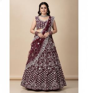 Elegant Embroidered Burgundy Lehenga