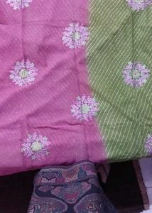 Elegant Pink &amp; Green Embroidered Saree