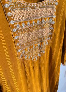 Elegant Embroidered Mustard Kurta