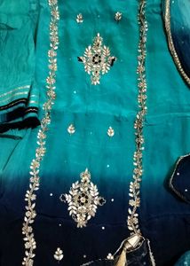 shaded dark blur and sea green with afgani salwar