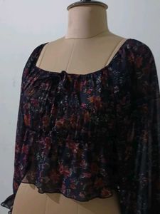 Floral Print Sheer Peplum Top