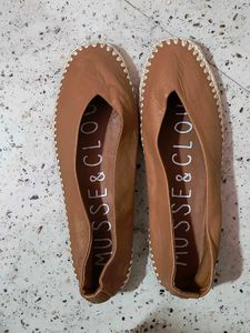 Brown Imported Leather Ballerinas