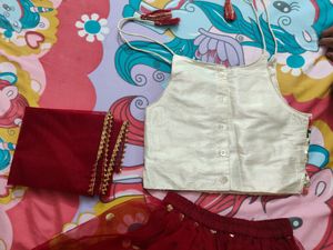 Red And Off White Colour Lehenga