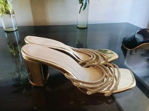 Sparkling Gold Block Heel Sandals