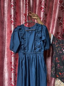 Chic Navy Blue Ruffled Dress