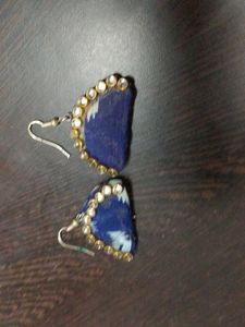 Blue Fabric and Stone Earrings