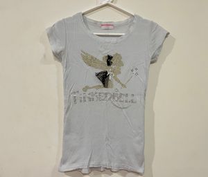 Grey Tinkerbell Embellished Fitted T-Shirt