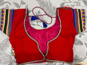 Vibrant Red Embroidered Skirt with dupatta and blo
