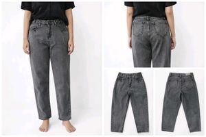 High-Waisted Gray Denim Jeans