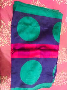 Purple &amp; Green Polka Dot Saree without blouse
