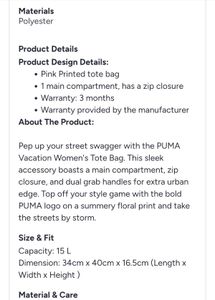 Puma Pink Floral Duffle Bag